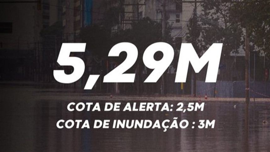 Nível do Guaíba atinge 5,29 metros em Porto Alegre