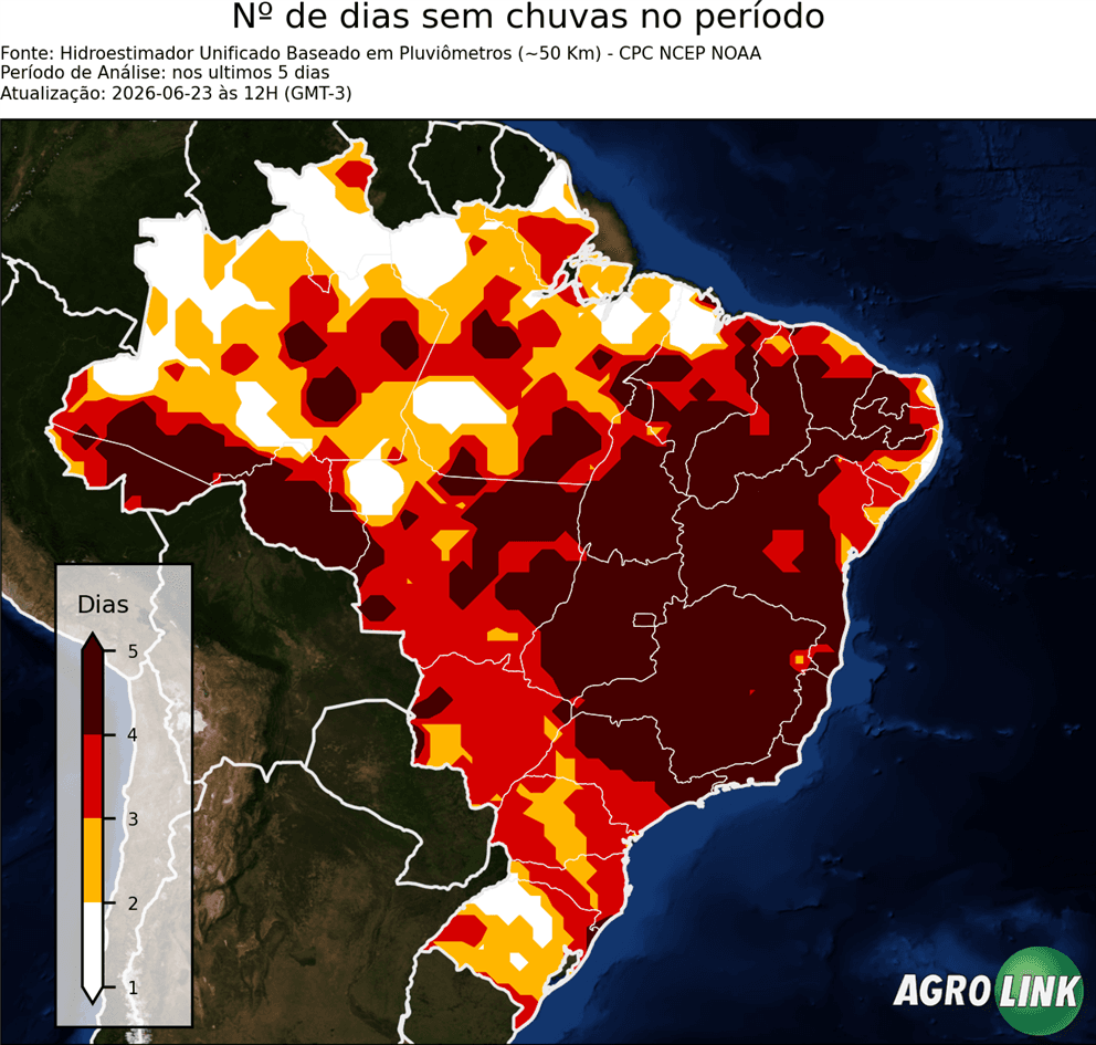 Mapa de chuva: Número de dias sem chuva — CPC, 5 dias, rodada de 16/09/2026