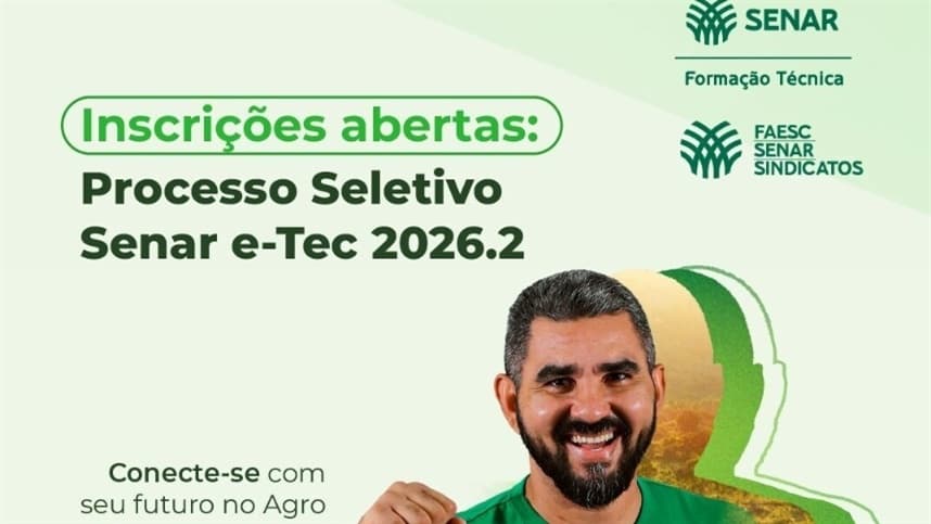 Sistema FAESC/SENAR abre inscrições para cursos técnicos gratuitos da rede E-tec